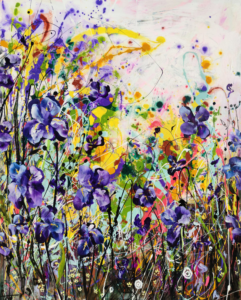 油彩画　【花】　抽象 送料無料】色とりどりの庭 花 抽象画 油絵