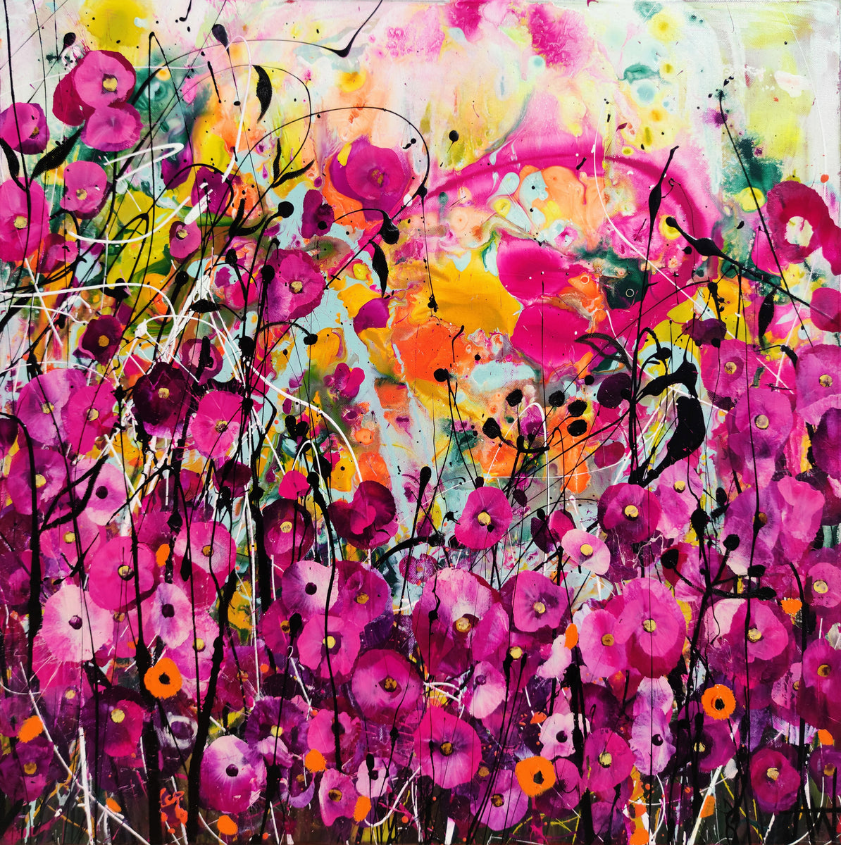 シュガーフィールドメモリー - 抽象的な花の風景 – Angie Wright Art