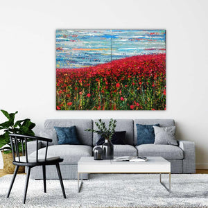 The Poppy Fields - Large Painting on two panels