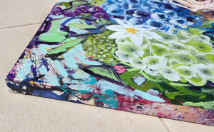 Blue Hydrangea and Apricot Roses – Large Floral Artwork