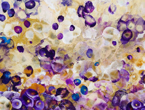 Indigo Bloomscape – Abstract Floral Painting with Gold Accents