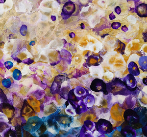 Indigo Bloomscape – Abstract Floral Painting with Gold Accents