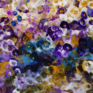 Indigo Bloomscape – Abstract Floral Painting with Gold Accents