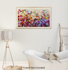 Violet Wildflowers – Expressive Abstract Floral Landscape with Iridescent Gold