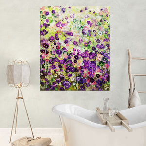 Garden Reverie – Abstract Floral Painting in Green and Violet