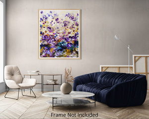 Indigo Bloomscape – Abstract Floral Painting with Gold Accents
