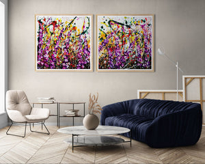 野性花卉（双联画）- 抽象表现主义花卉风景
