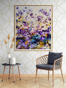 Indigo Bloomscape – Abstract Floral Painting with Gold Accents