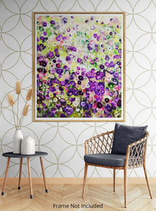 Garden Reverie – Abstract Floral Painting in Green and Violet