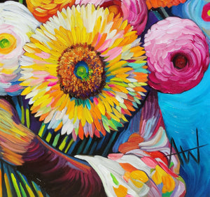 Blumenmädchen - Kühnes Blumenporträt mit lebendigen Farben