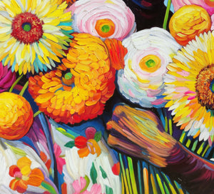 Blumenmädchen - Kühnes Blumenporträt mit lebendigen Farben