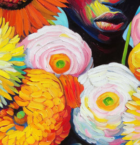 Blumenmädchen - Kühnes Blumenporträt mit lebendigen Farben