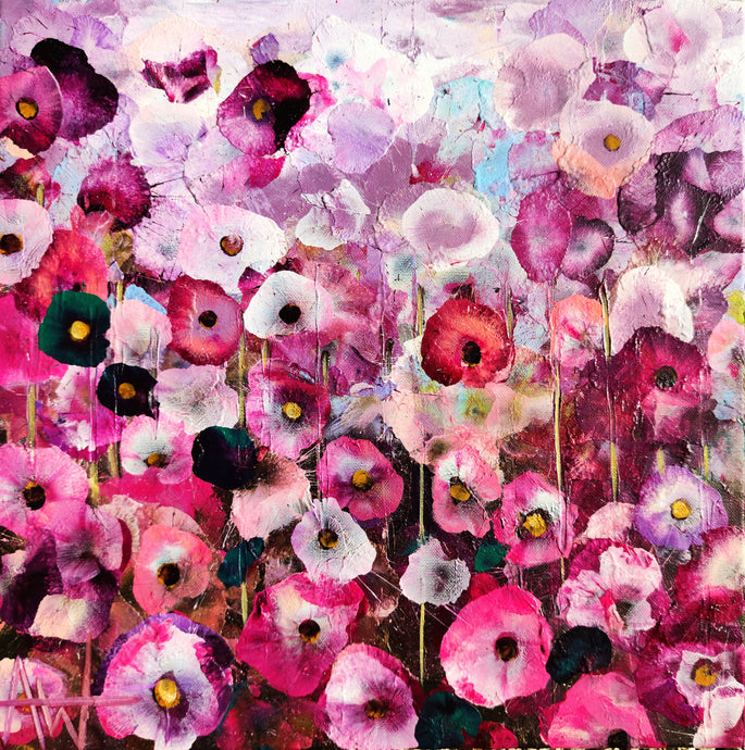 Crimson Blooms - Vibrant Floral Landscape