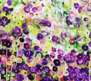 Garden Reverie – Abstract Floral Painting in Green and Violet