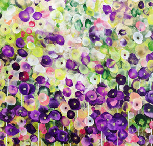 Garden Reverie – Abstract Floral Painting in Green and Violet