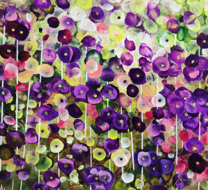 Garden Reverie – Abstract Floral Painting in Green and Violet