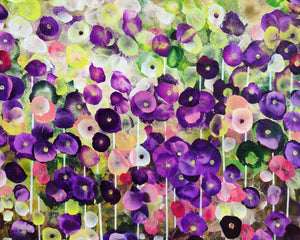 Garden Reverie – Abstract Floral Painting in Green and Violet