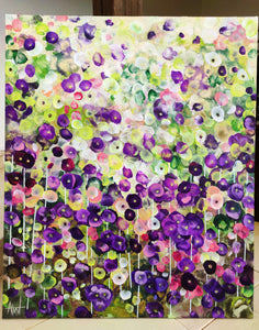 Garden Reverie – Abstract Floral Painting in Green and Violet