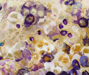 Indigo Bloomscape – Abstract Floral Painting with Gold Accents