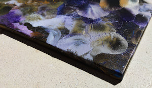 Indigo Bloomscape – Abstract Floral Painting with Gold Accents