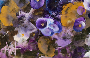 Indigo Bloomscape – Abstract Floral Painting with Gold Accents