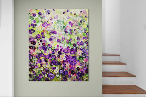 Garden Reverie – Abstract Floral Painting in Green and Violet