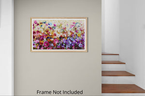 Violet Wildflowers – Expressive Abstract Floral Landscape with Iridescent Gold