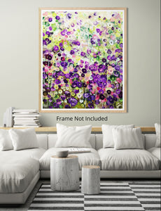 Garden Reverie – Abstract Floral Painting in Green and Violet