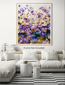 Indigo Bloomscape – Abstract Floral Painting with Gold Accents
