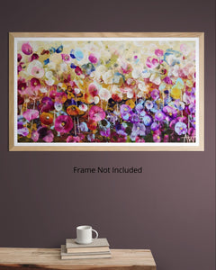 Violet Wildflowers – Expressive Abstract Floral Landscape with Iridescent Gold