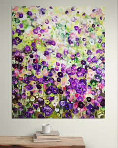 Garden Reverie – Abstract Floral Painting in Green and Violet