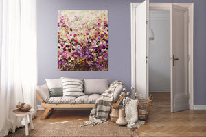 Garden Whispers - Large Textured Floral Abstract Landscape