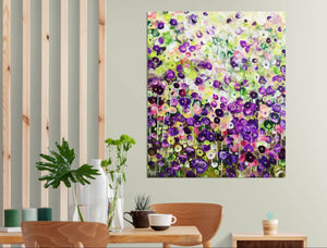 Garden Reverie – Abstract Floral Painting in Green and Violet