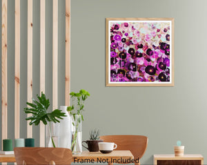 粉色花瓣的喜悦——抽象花卉油画，绚丽的粉色与紫罗兰色花朵