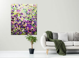 Garden Reverie – Abstract Floral Painting in Green and Violet