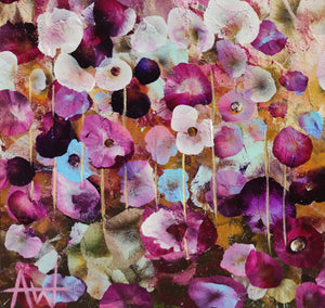 Sweet Pea Dreams – Abstract Floral Oil Painting with Iridescent Gold