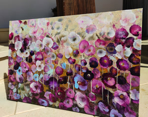 Sweet Pea Dreams – Abstract Floral Oil Painting with Iridescent Gold