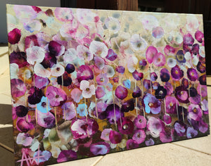 Sweet Pea Dreams – Abstract Floral Oil Painting with Iridescent Gold