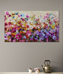 Violet Wildflowers – Expressive Abstract Floral Landscape with Iridescent Gold