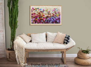 Violet Wildflowers – Expressive Abstract Floral Landscape with Iridescent Gold