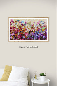 Violet Wildflowers – Expressive Abstract Floral Landscape with Iridescent Gold