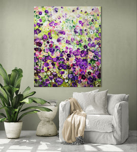 Garden Reverie – Abstract Floral Painting in Green and Violet
