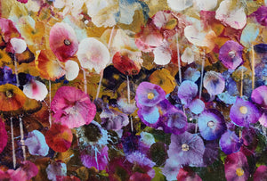 Violet Wildflowers – Expressive Abstract Floral Landscape with Iridescent Gold
