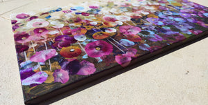 Violet Wildflowers – Expressive Abstract Floral Landscape with Iridescent Gold