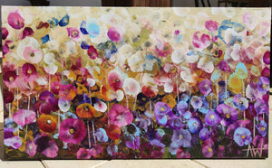 Violet Wildflowers – Expressive Abstract Floral Landscape with Iridescent Gold