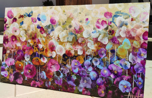 Violet Wildflowers – Expressive Abstract Floral Landscape with Iridescent Gold