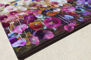 Violet Wildflowers – Expressive Abstract Floral Landscape with Iridescent Gold
