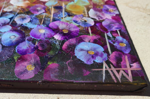 Violet Wildflowers – Expressive Abstract Floral Landscape with Iridescent Gold