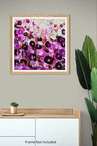 粉色花瓣的喜悦——抽象花卉油画，绚丽的粉色与紫罗兰色花朵