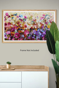 Violet Wildflowers – Expressive Abstract Floral Landscape with Iridescent Gold